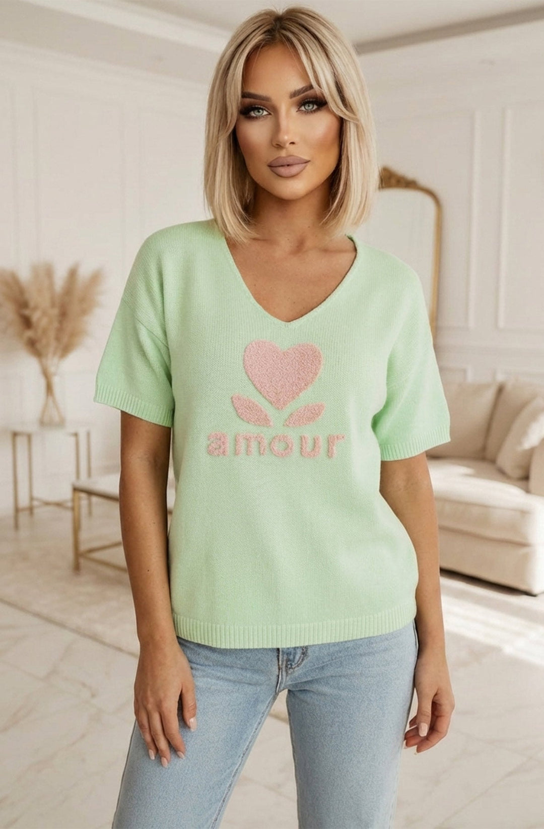 ‘Amour ❤️’ Alpaca Blend V-Neck Light Knitted Jumper Sweater