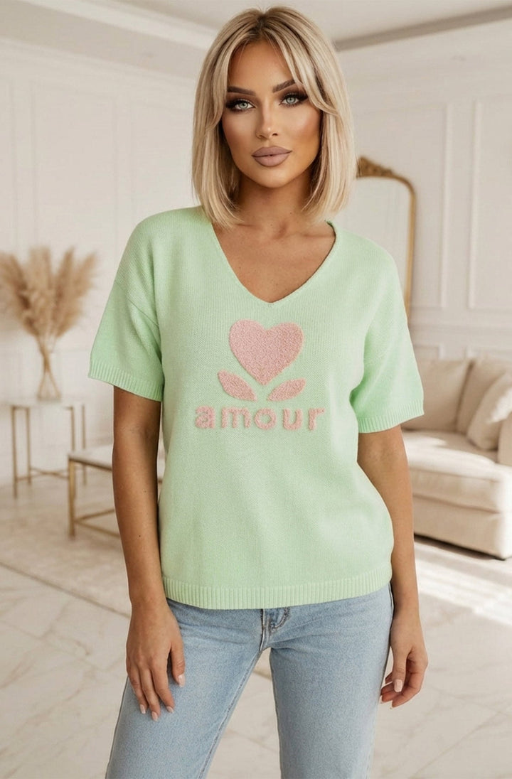 ‘Amour ❤️’ Alpaca Blend V-Neck Light Knitted Jumper Sweater
