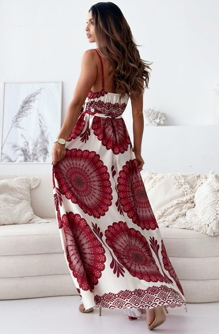 Andisa Abstract Patterned Maxi Dress-Cherry