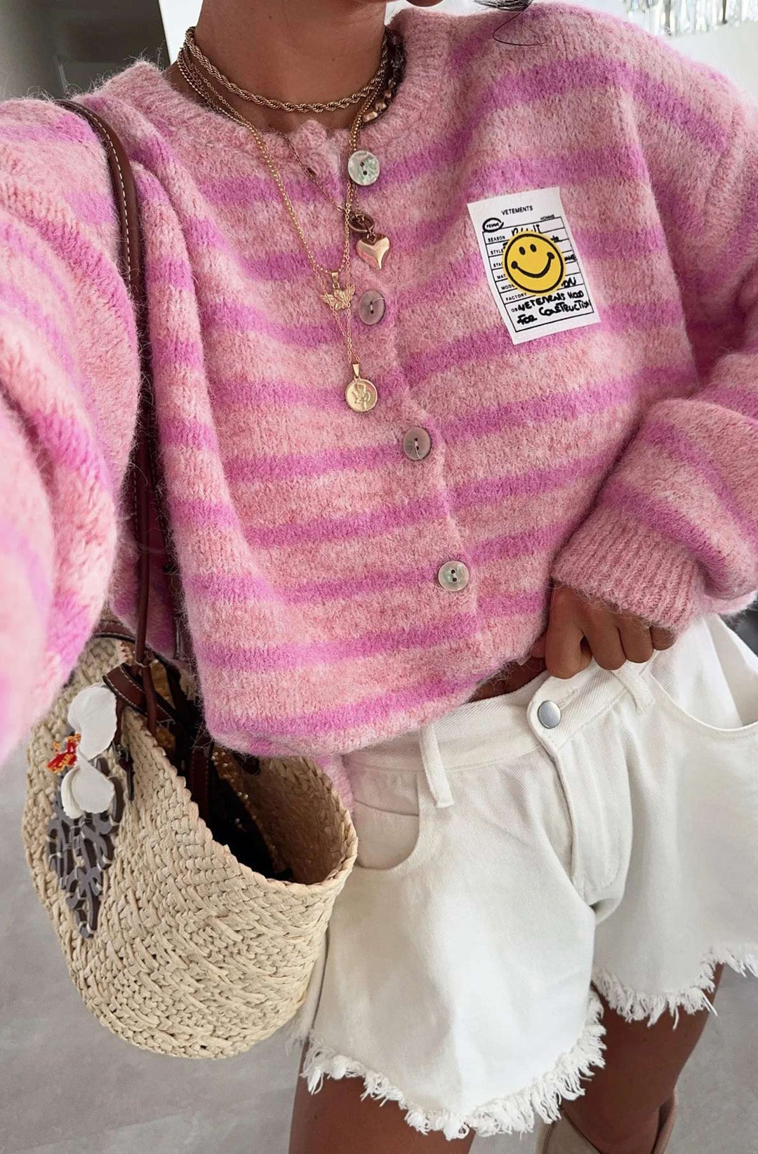 Annabelle Striped Cardigan-Pink