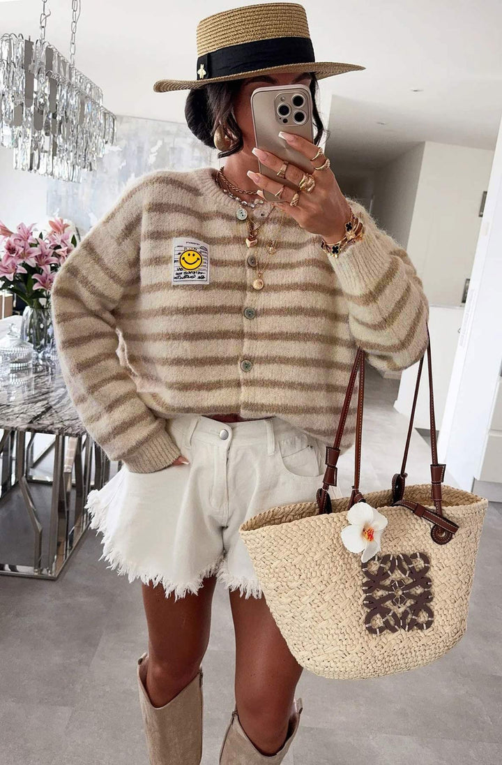 Annabelle Striped Cardigan-Stone