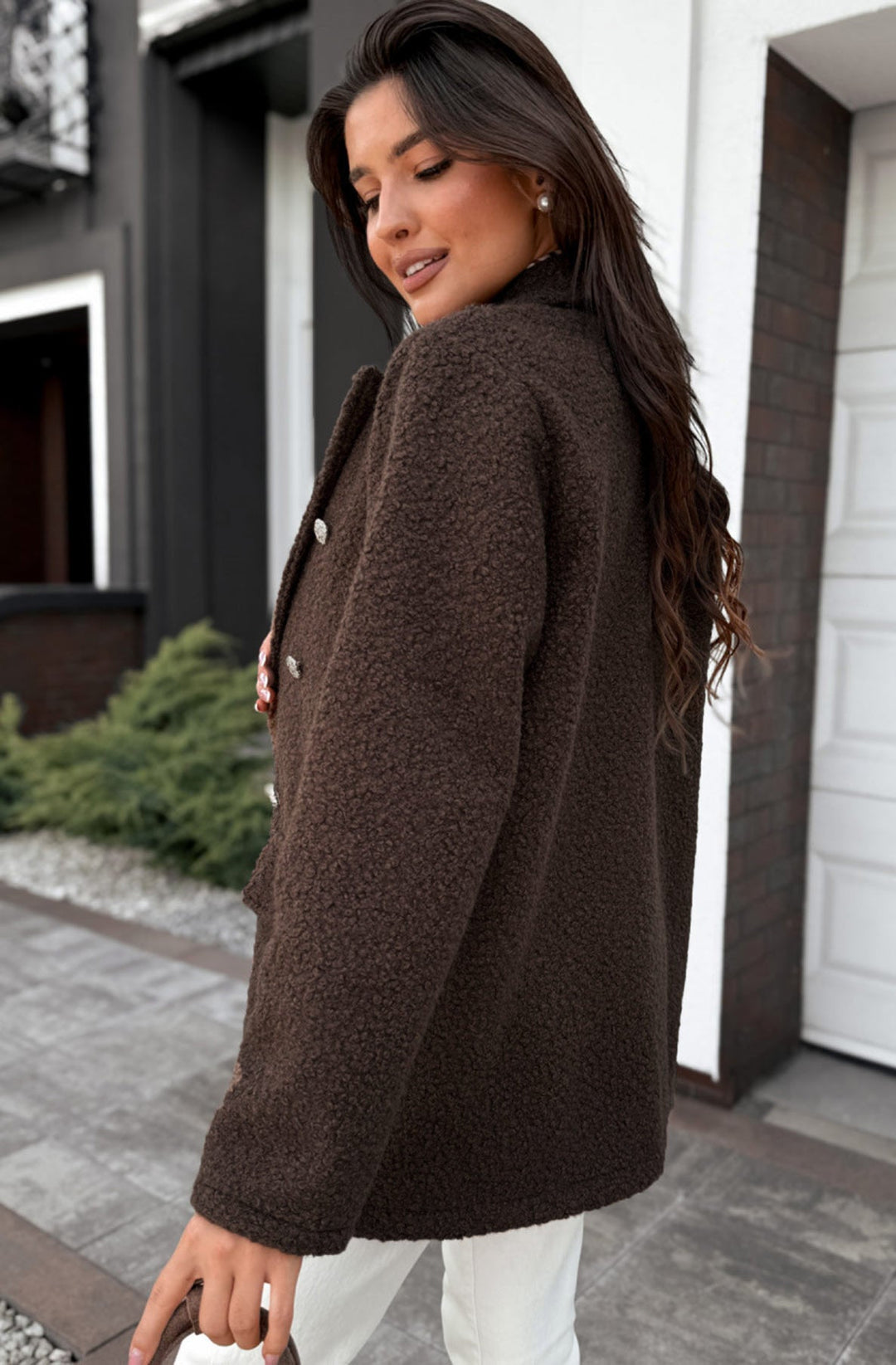 Arla Bouclé Blend Blazer Coat-Dark Brown