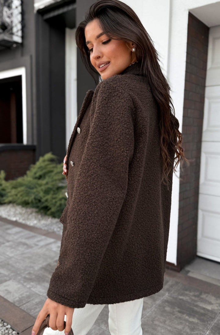 Arla Bouclé Blend Blazer Coat-Dark Brown