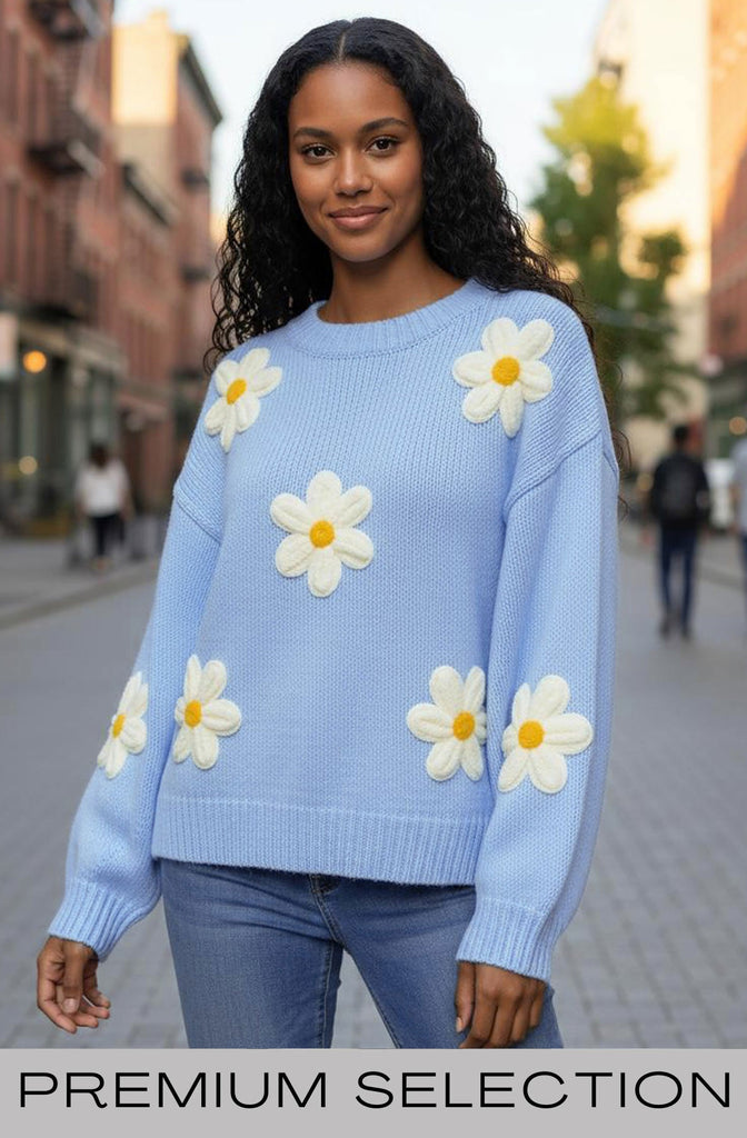 Autumn 'Daisy' Embroidered Knit Sweater Jumper-Blue – Lush Label