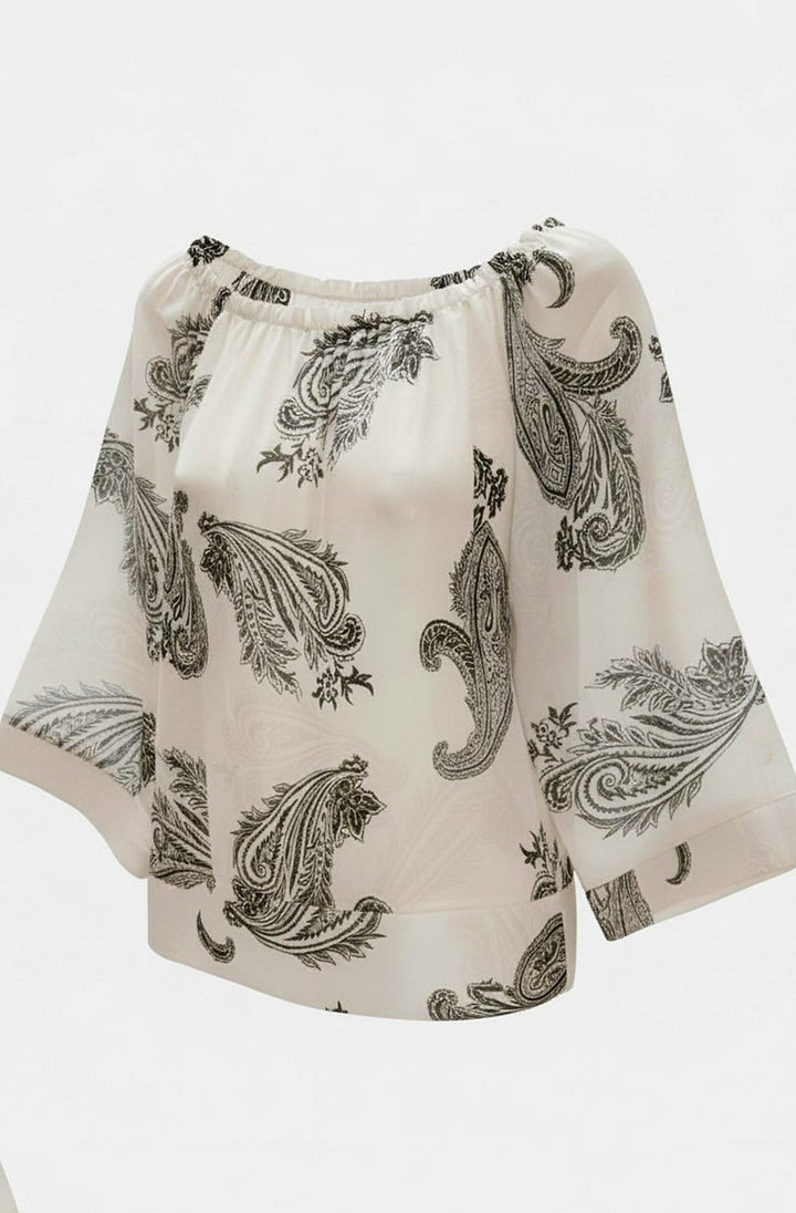 Aylene Paisley Bardot Off-Shoulder Blouse Top-Black
