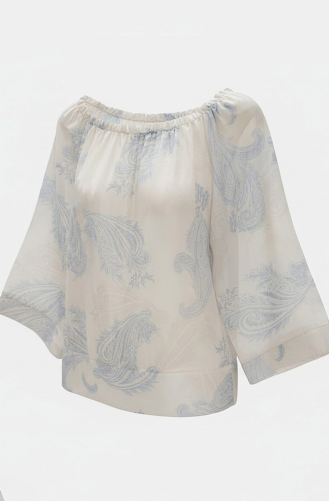 Aylene Paisley Bardot Off-Shoulder Blouse Top-Blue
