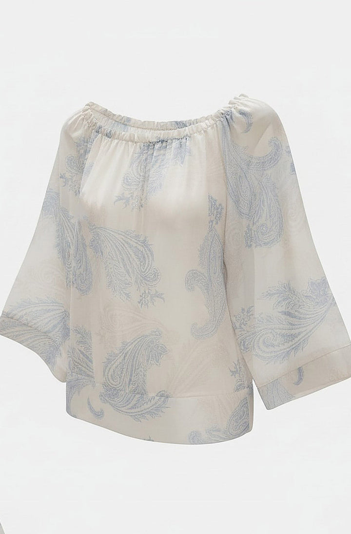 Aylene Paisley Bardot Off-Shoulder Blouse Top-Blue
