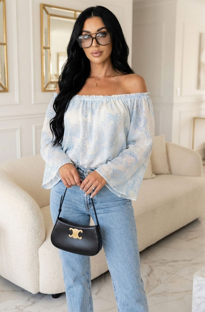 Aylene Paisley Bardot Off-Shoulder Blouse Top