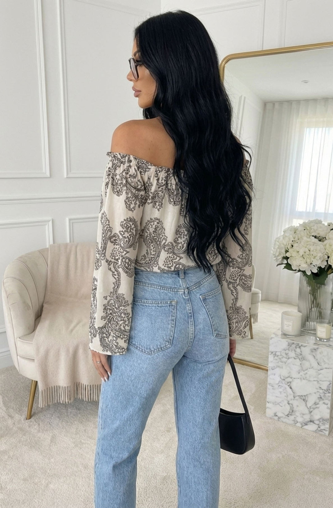 Aylene Paisley Bardot Off-Shoulder Blouse Top