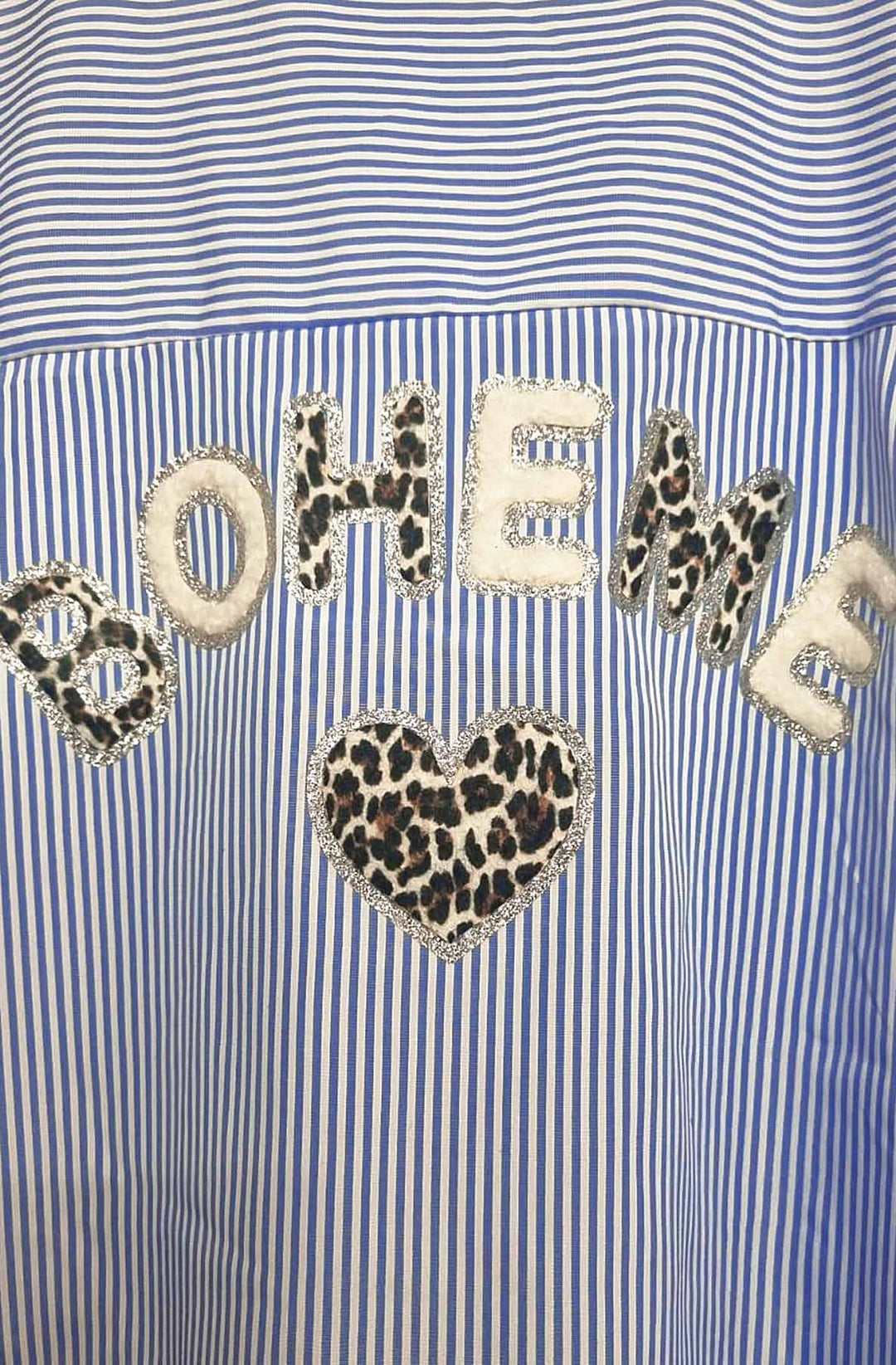 'BOHEME' Embellished Oversized Stripe Shirt Top-Blue