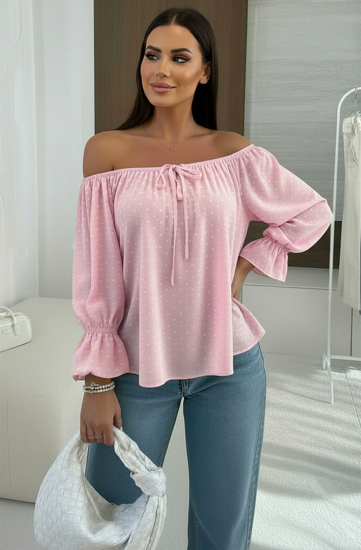 Becky Bardot Polka Dot Blouse Top