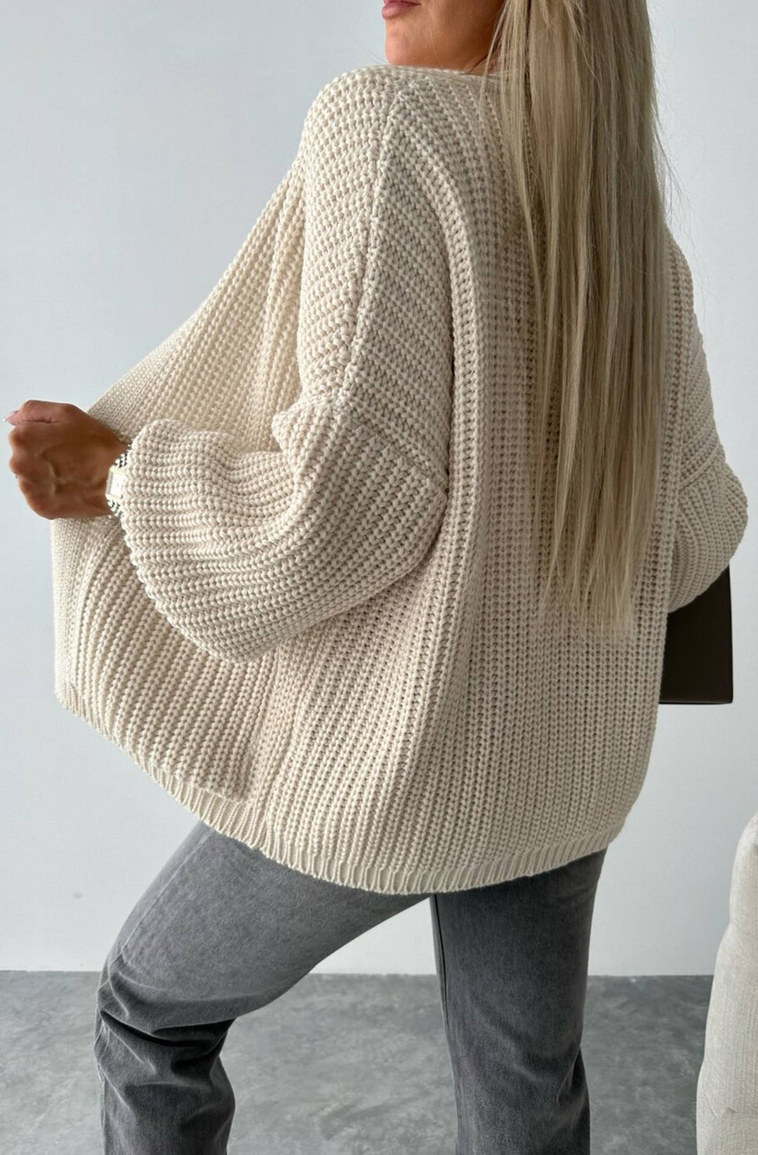 Bella Pocket Detail Knitted Cardigan-Cream