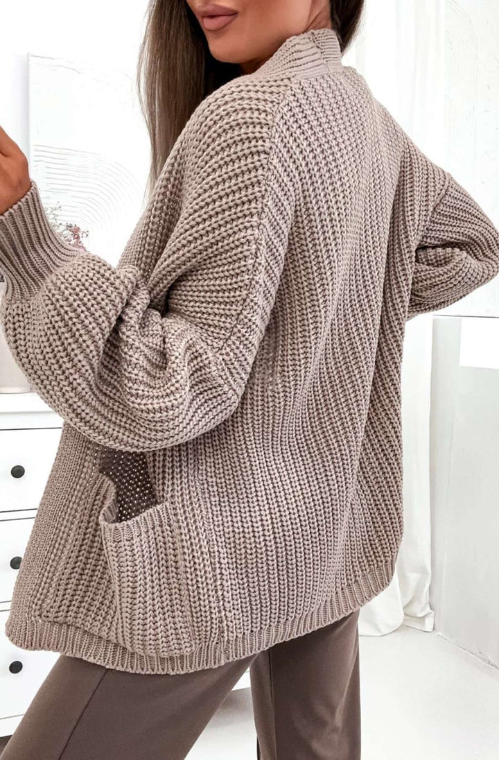 Bella Pocket Detail Knitted Cardigan-Stone