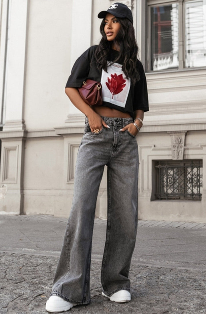 'Casual' Graphic Printed T. Shirt Top-Black