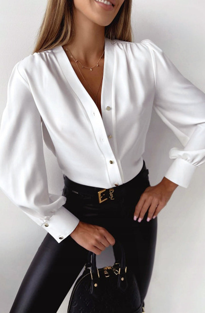 Charis Ruched Detail Shirt Blouse Top-Ivory
