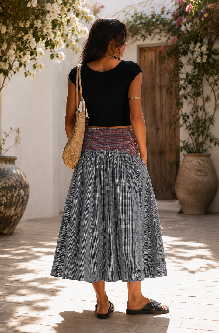 Damson Madder Layla Godet Midi Skirt Black