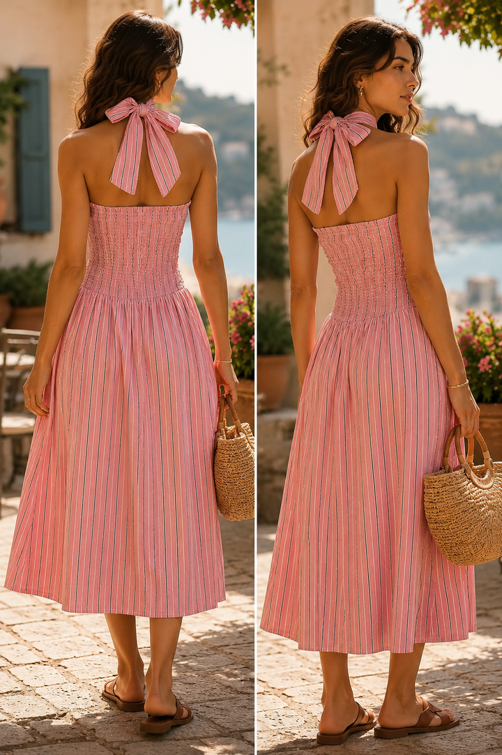 Damson Madder Mia Smocked Midi Dress Pink
