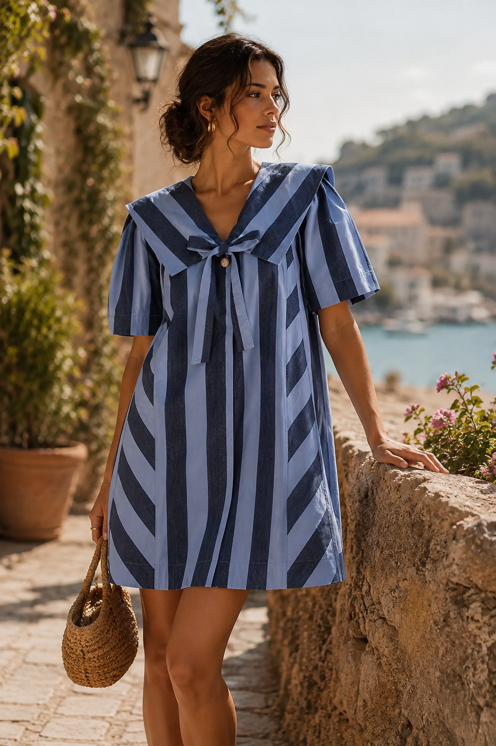 Damson Madder Goldie Mini Dress in Blue Stripes