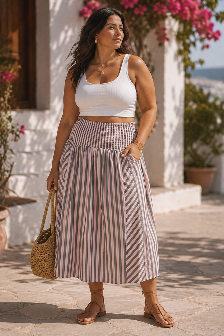 Damson Madder Layla Godet Stripe Midi Skirt - Multi