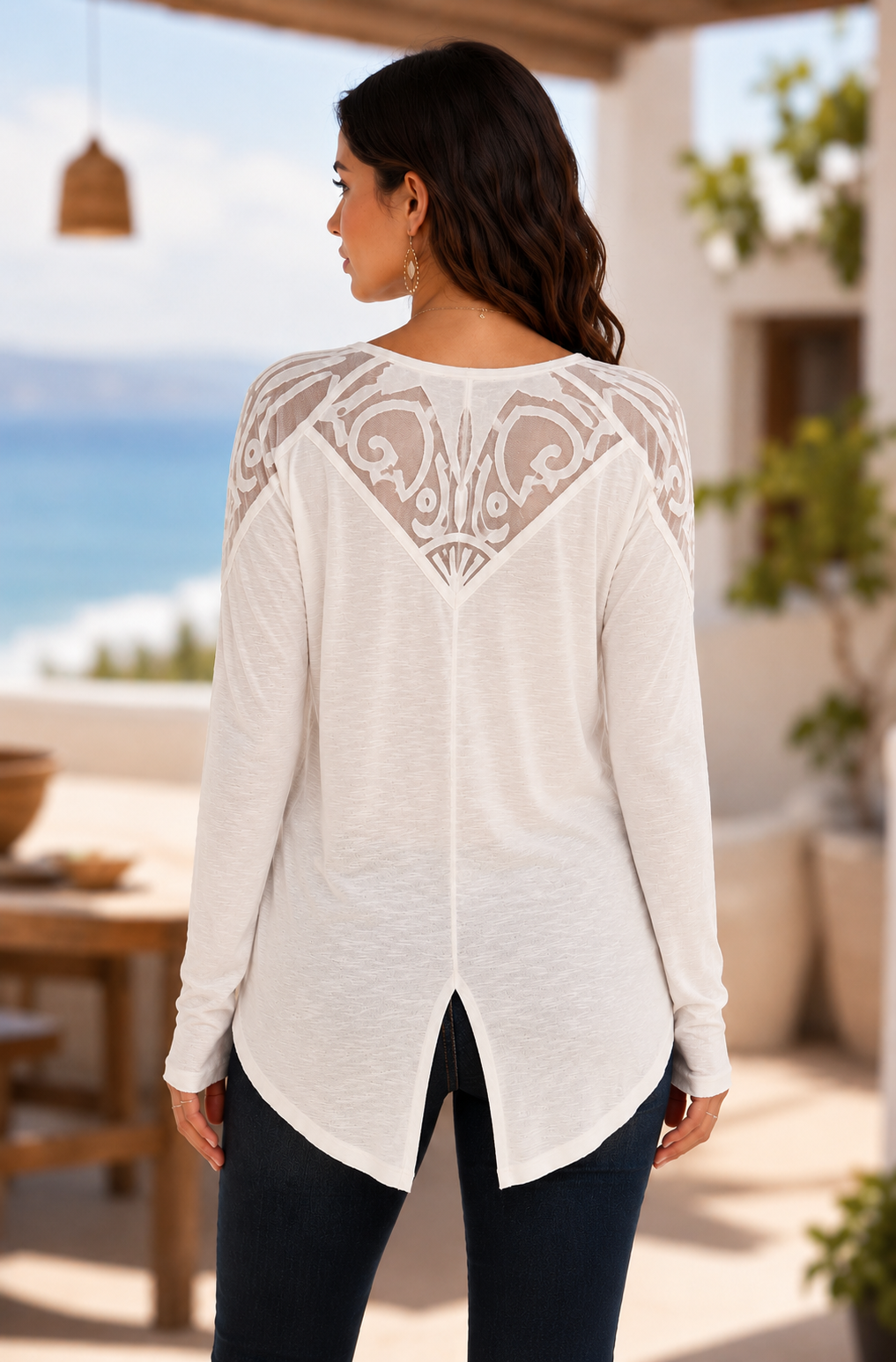 Free People Gatsby Top Ivory Embroidered Lace Boho Tunic Blouse LARGE UK14 EU42