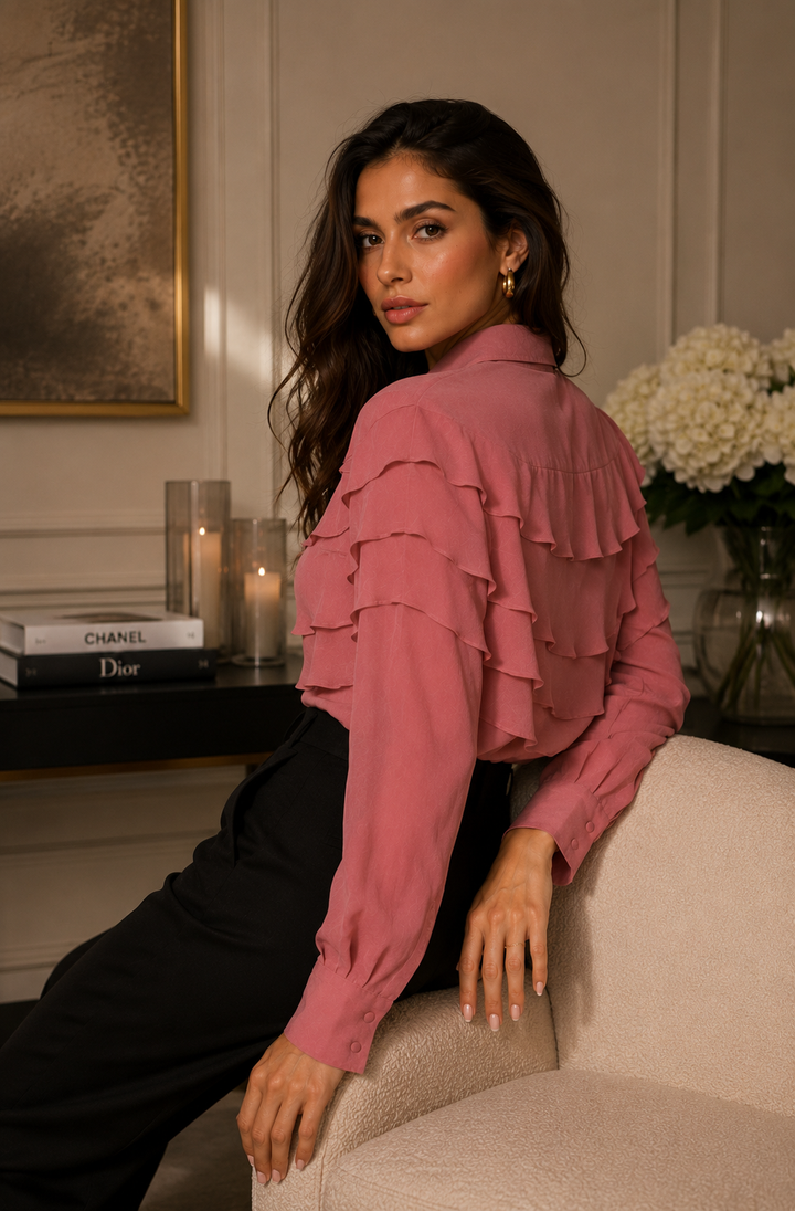 Mint Velvet Ruffle Full Dusty Pink Top