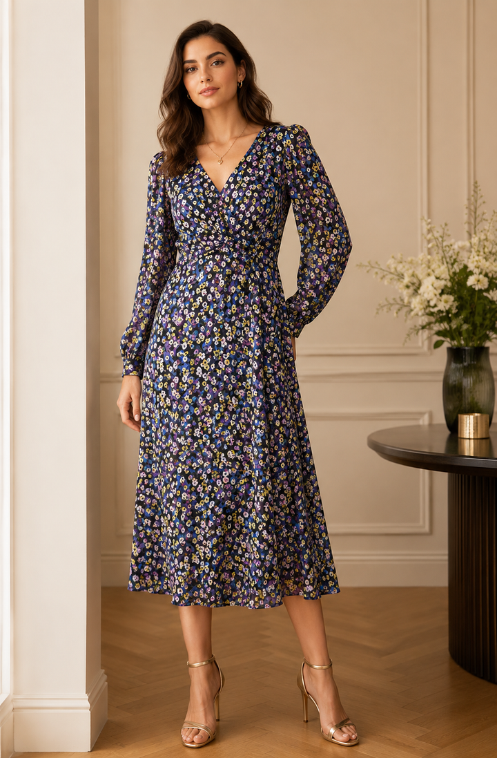 Oliver Bonas Floral Metallic Multicoloured Midaxi Dress