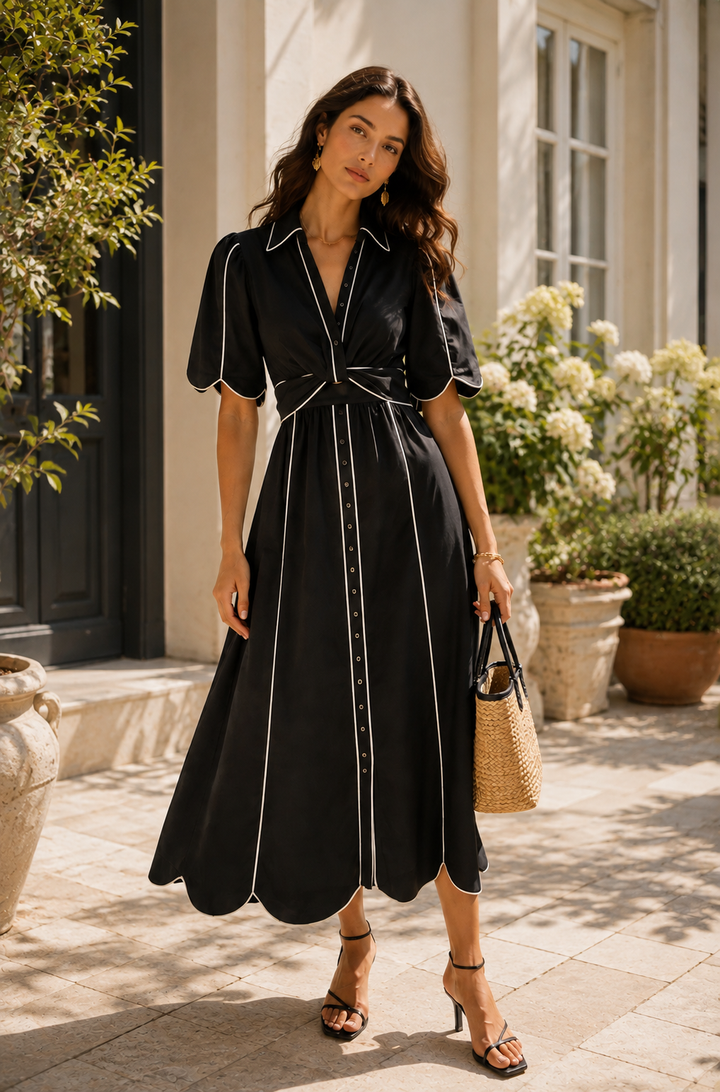 Farm Rio Black White Black Maxi Dress