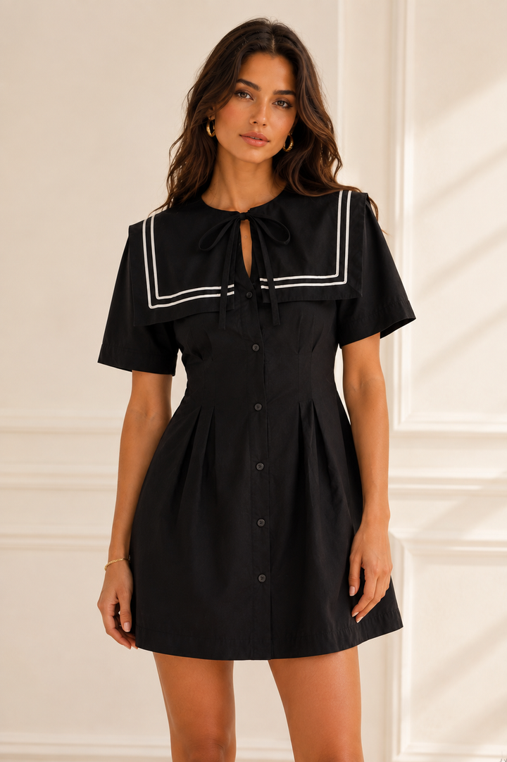 Damson Madder Peppy Sailor Mini Dress Black