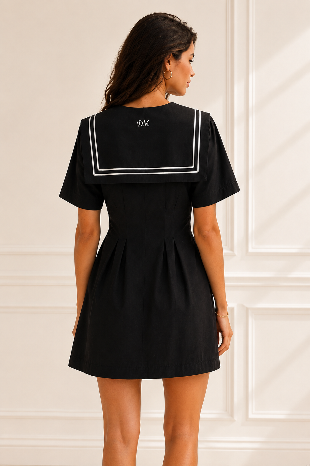 Damson Madder Peppy Sailor Mini Dress Black