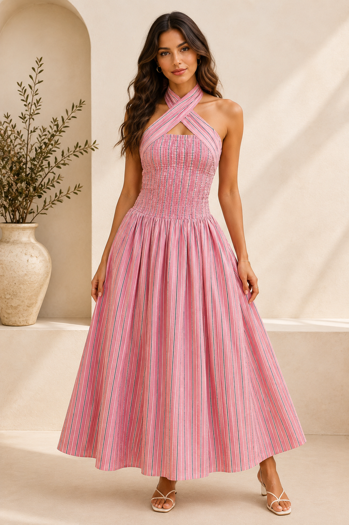 Damson Madder Mia Smocked Midi Maxi Dress Pink