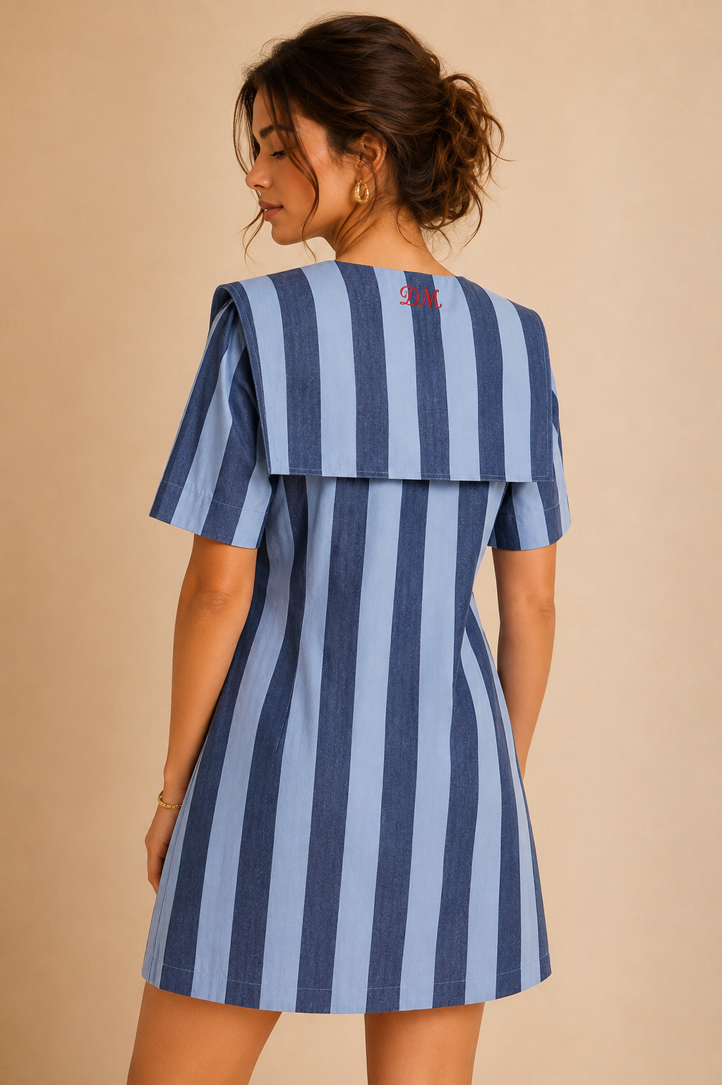 Damson Madder Goldie Mini Dress in Blue Stripes