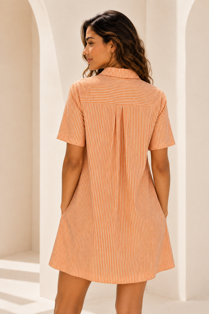 Anthropologie Pollie Swing Orange Mini Shirt Swing Striped Dress