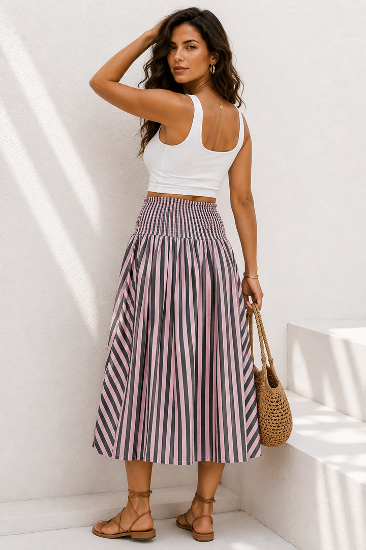 Damson Madder Layla Godet Stripe Midi Skirt - Multi