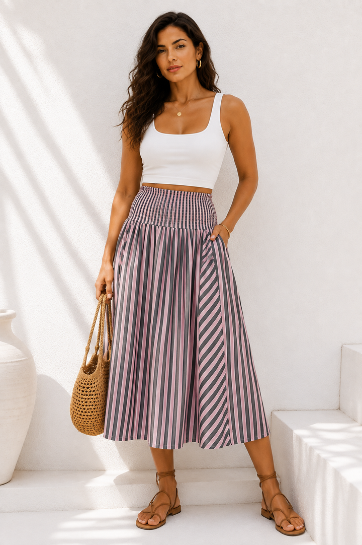 Damson Madder Layla Godet Stripe Midi Skirt - Multi
