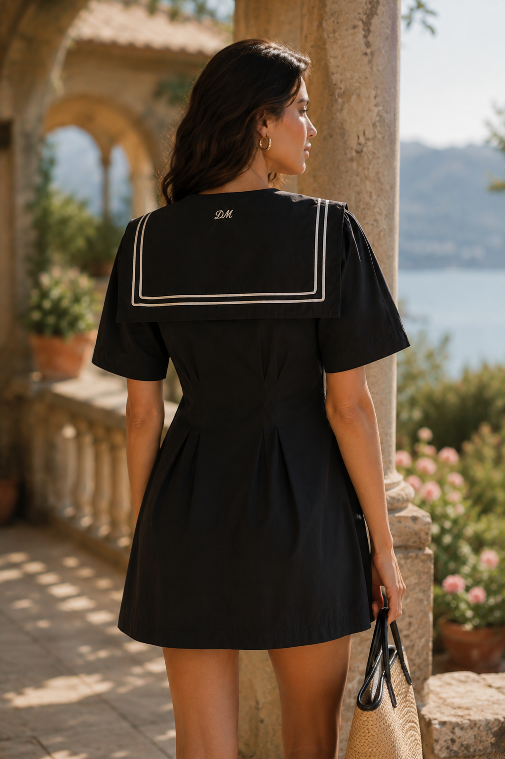 Damson Madder Peppy Sailor Mini Dress Black