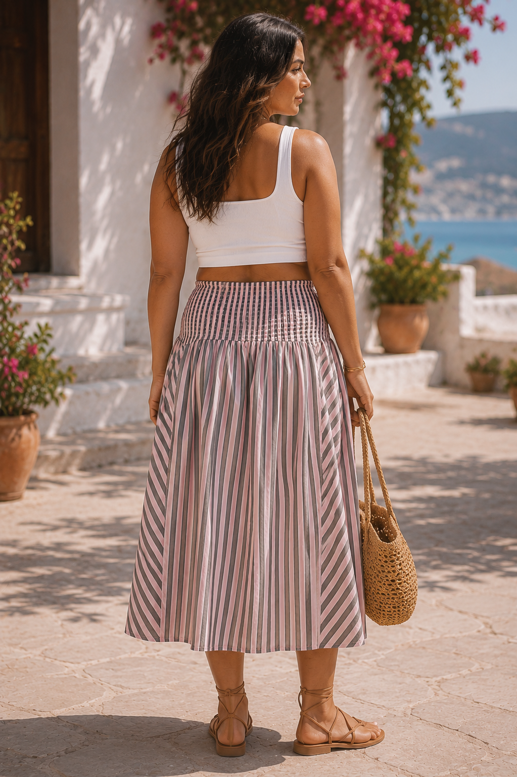 Damson Madder Layla Godet Stripe Midi Skirt - Multi