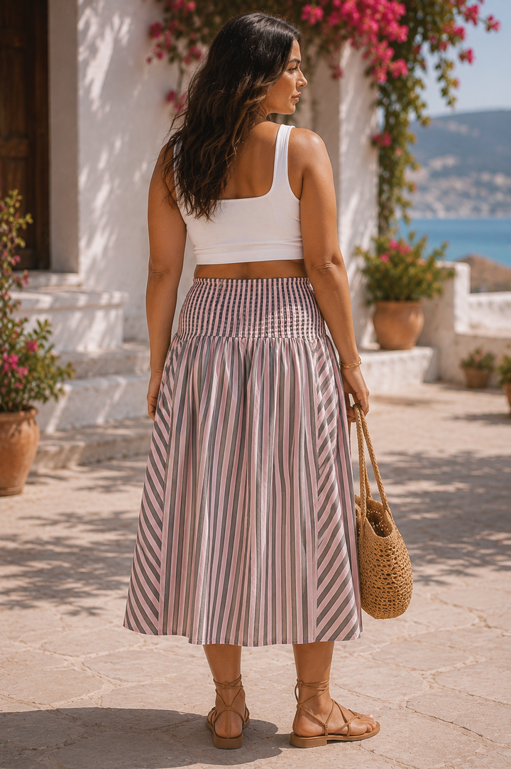 Damson Madder Layla Godet Stripe Midi Skirt - Multi