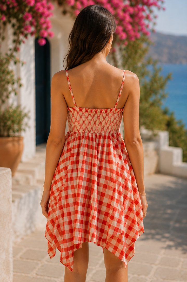 Damson Madder Lilo Hanky Hem Mini Dress Skirt Red Gingham