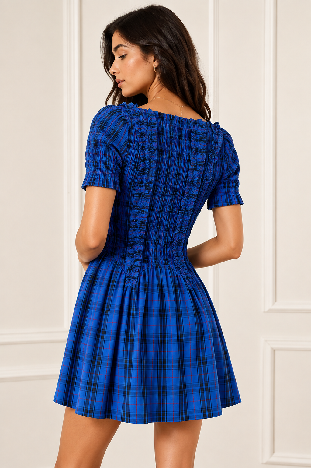 Damson Madder Raphaela Shirred Blue Dress