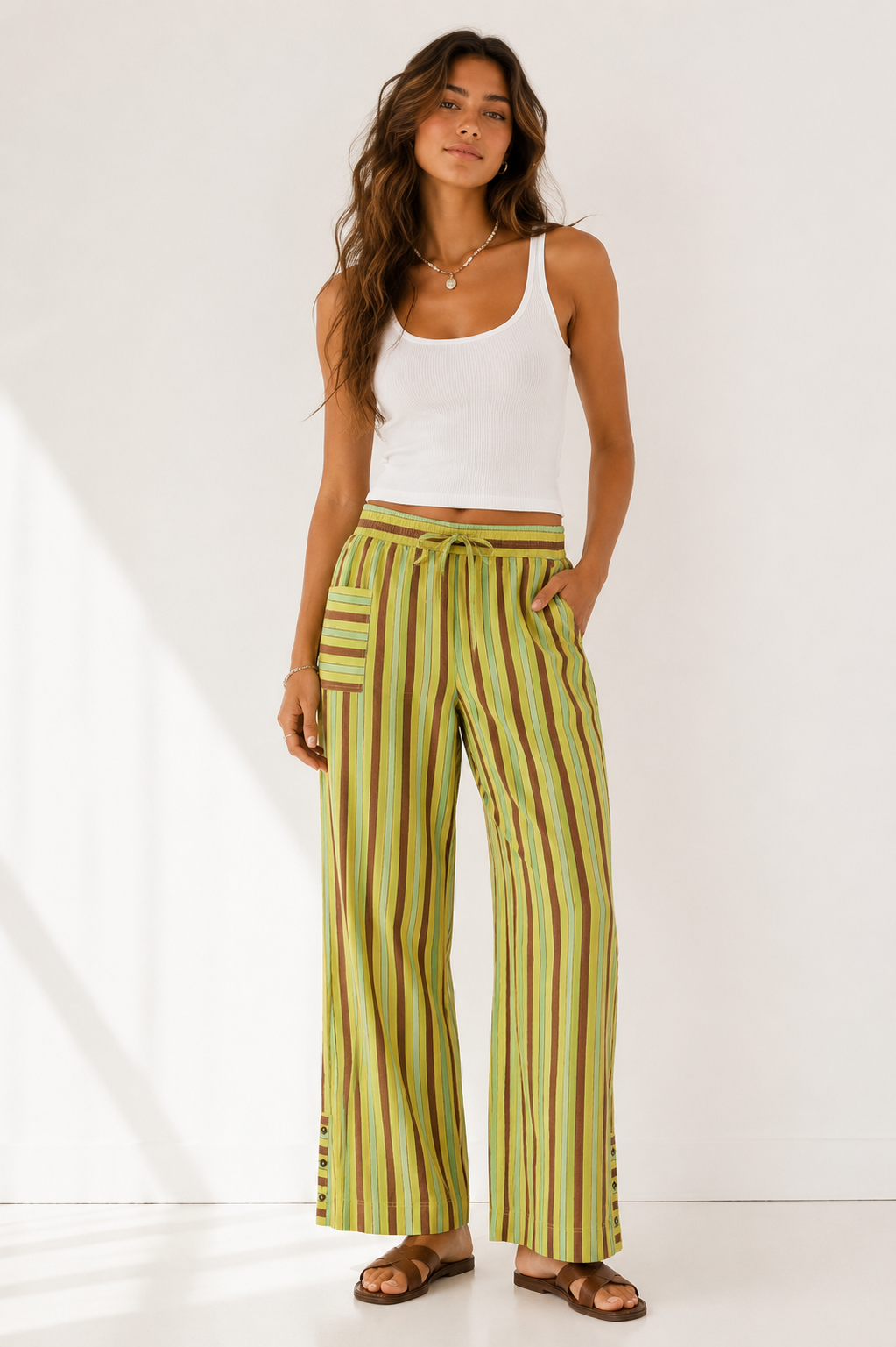 Damson Madder Ritik Stripe Cotton Trousers Green