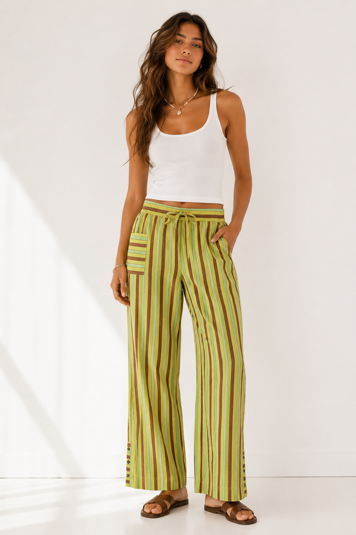 Damson Madder Ritik Stripe Cotton Trousers Green