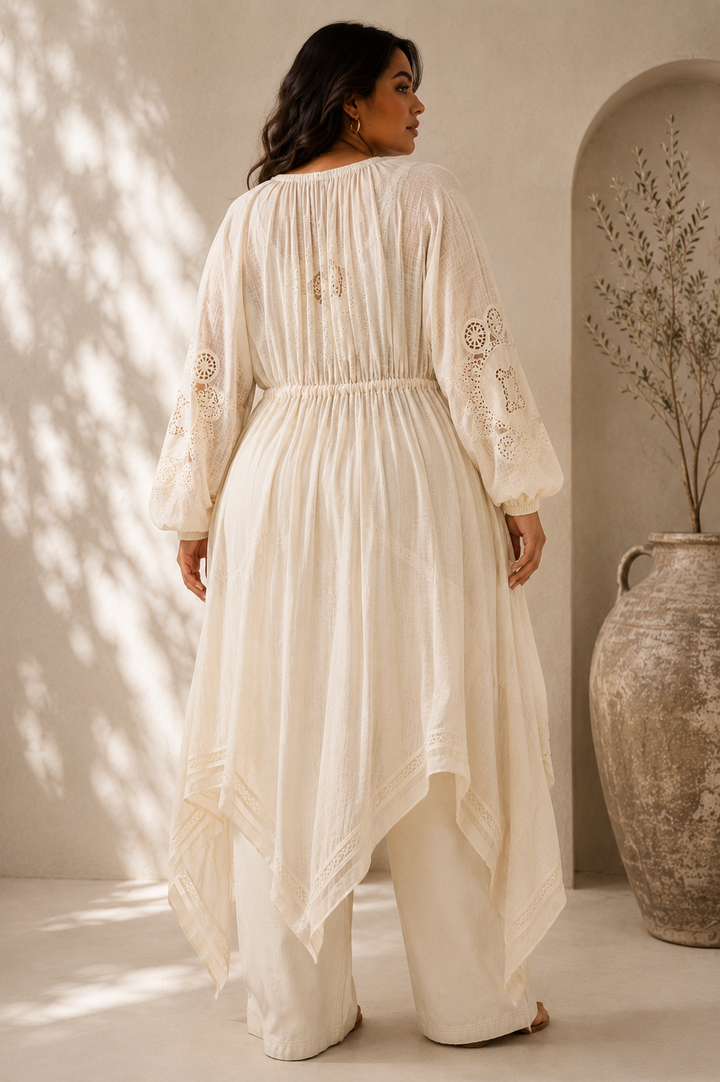 Free People Lost & Found Cream Maxi Beach CoverUp Kaftan Kimono Dress