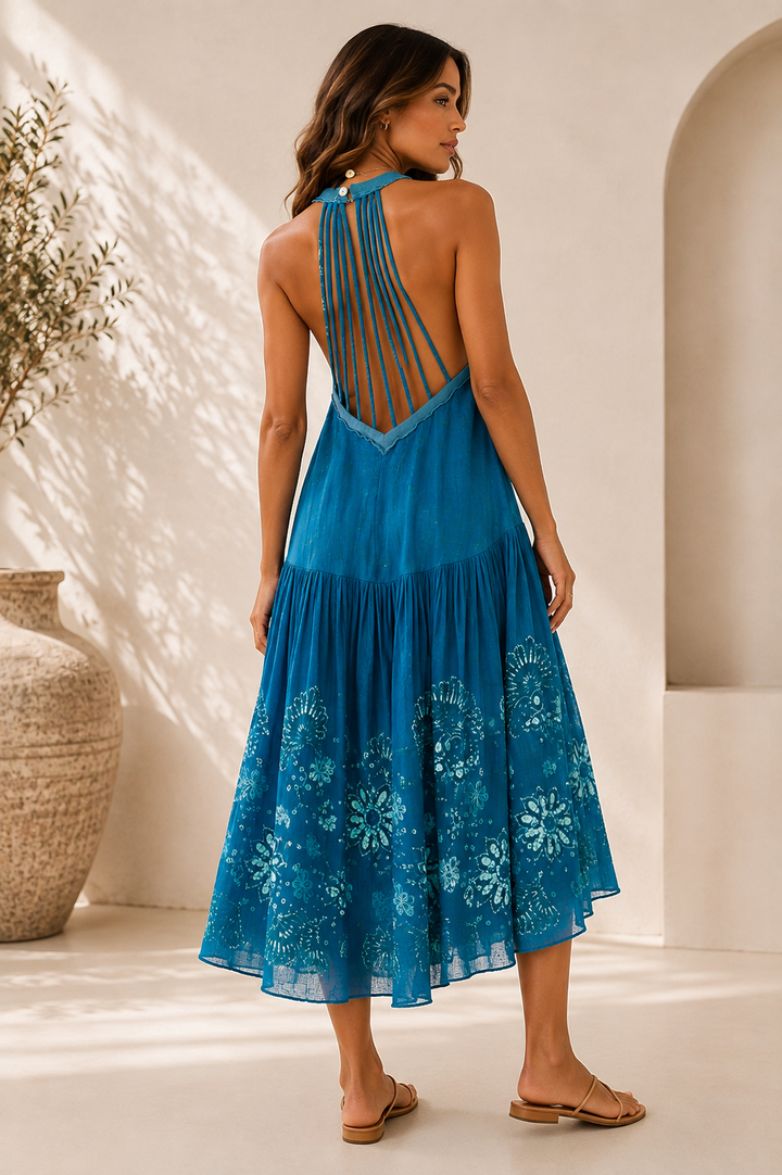 Free People Prime Paradise Blue Floral Halter Neck Midi Maxi Dress