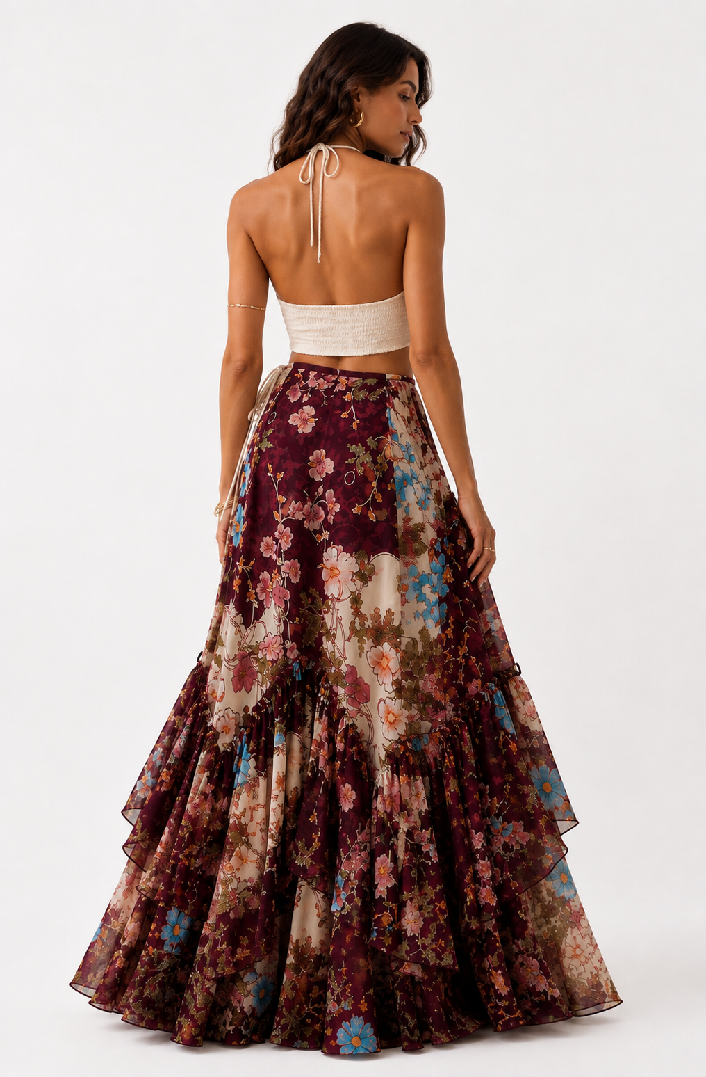 Free People Palermo Villa Wine Maxi Midi Boho Beach Dress Skirt