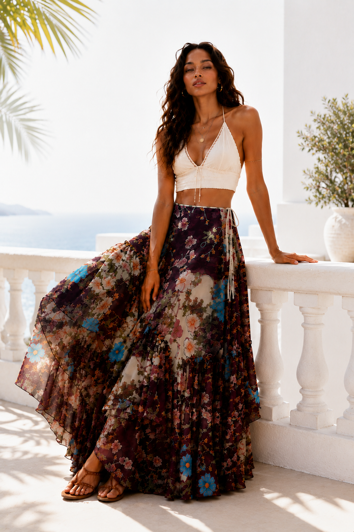 Free People Palermo Villa Wine Maxi Midi Boho Beach Dress Skirt