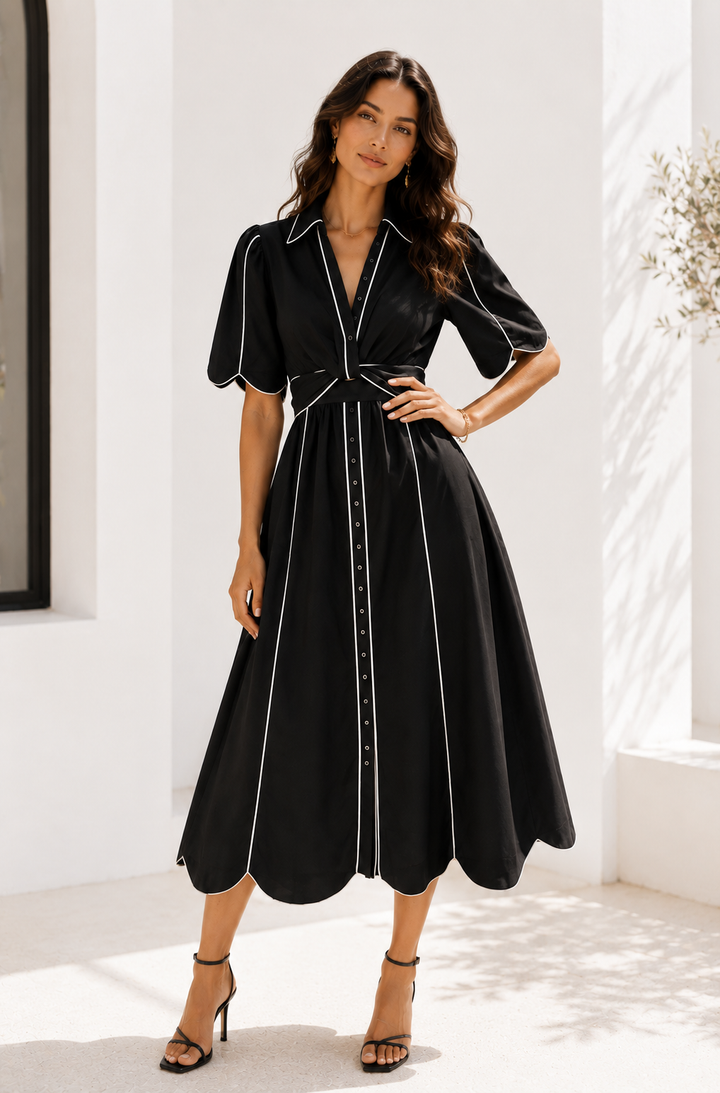 Farm Rio Black & White Maxi Midi Cotton Dress