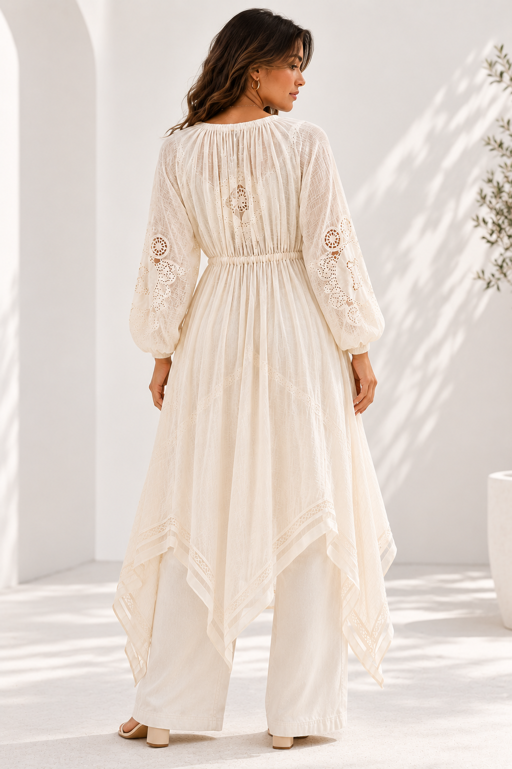 Free People Lost & Found Cream Maxi Beach CoverUp Kaftan Kimono Dress
