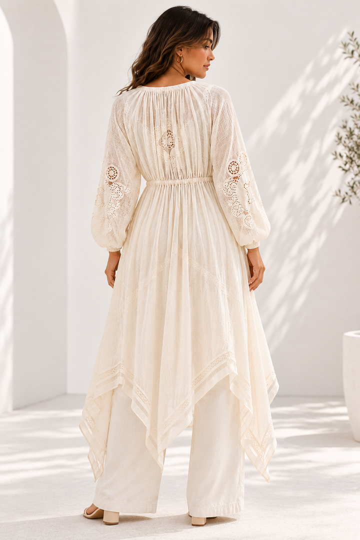 Free People Lost & Found Cream Maxi Beach CoverUp Kaftan Kimono Dress