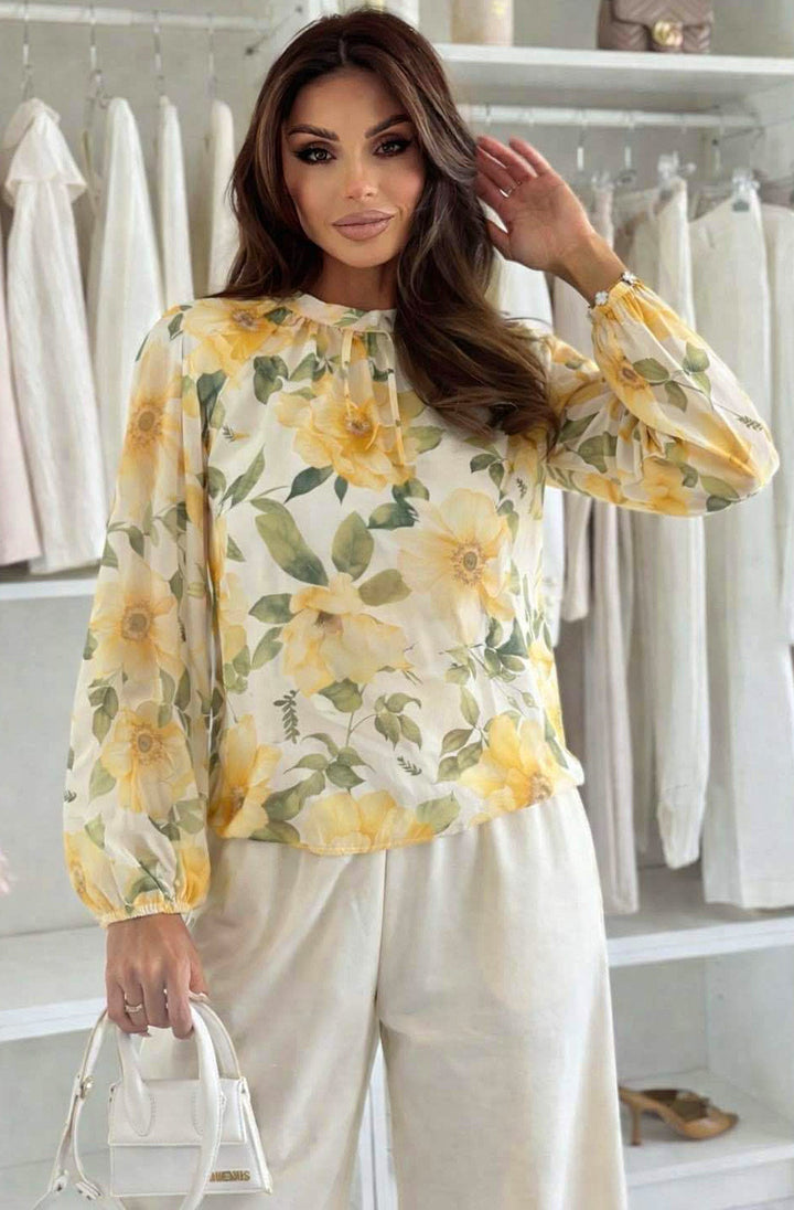 Edwina Floral High Neck Tie-Back Chiffon Blouse Top
