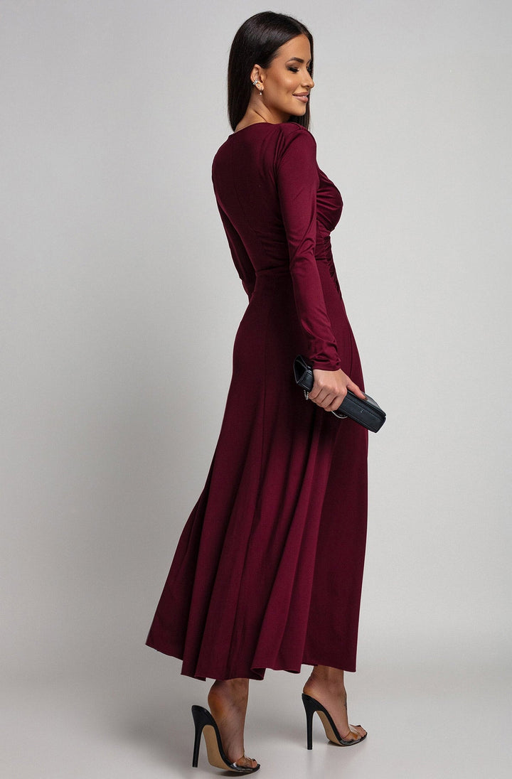 Elaris Twist Front Long Sleeve Maxi Dress-Wine